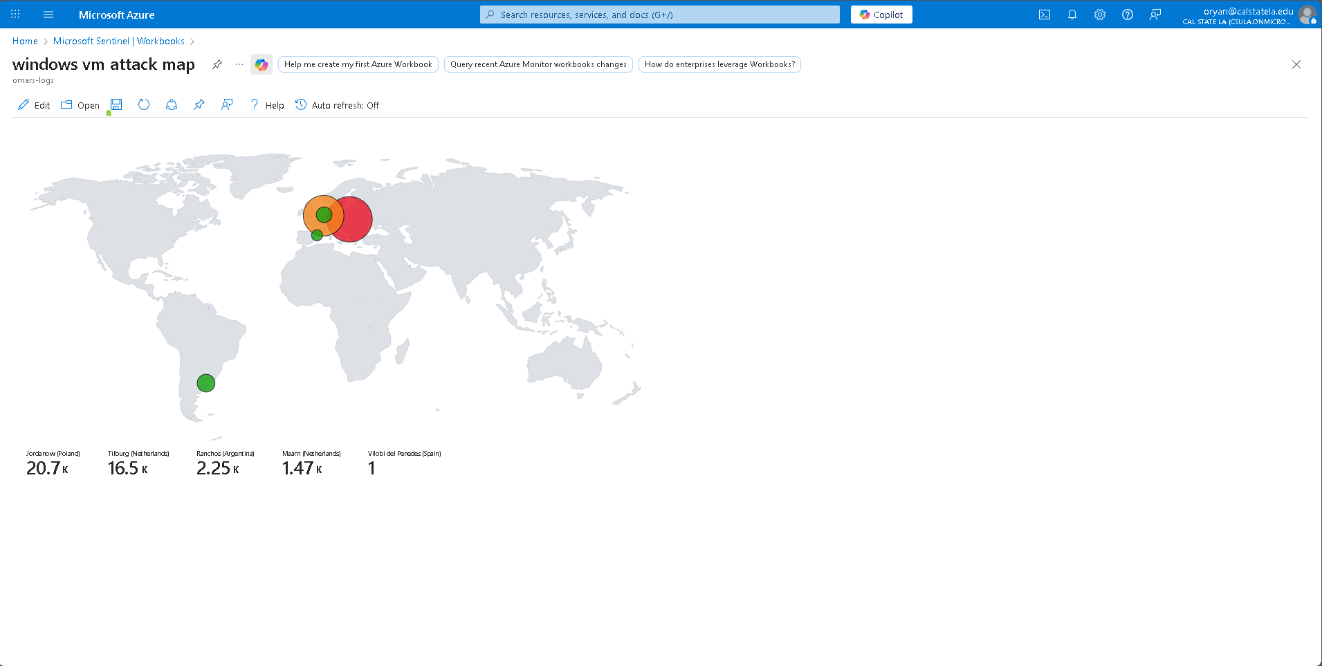 Microsoft Sentinel workbook mapping honeypot attack origins