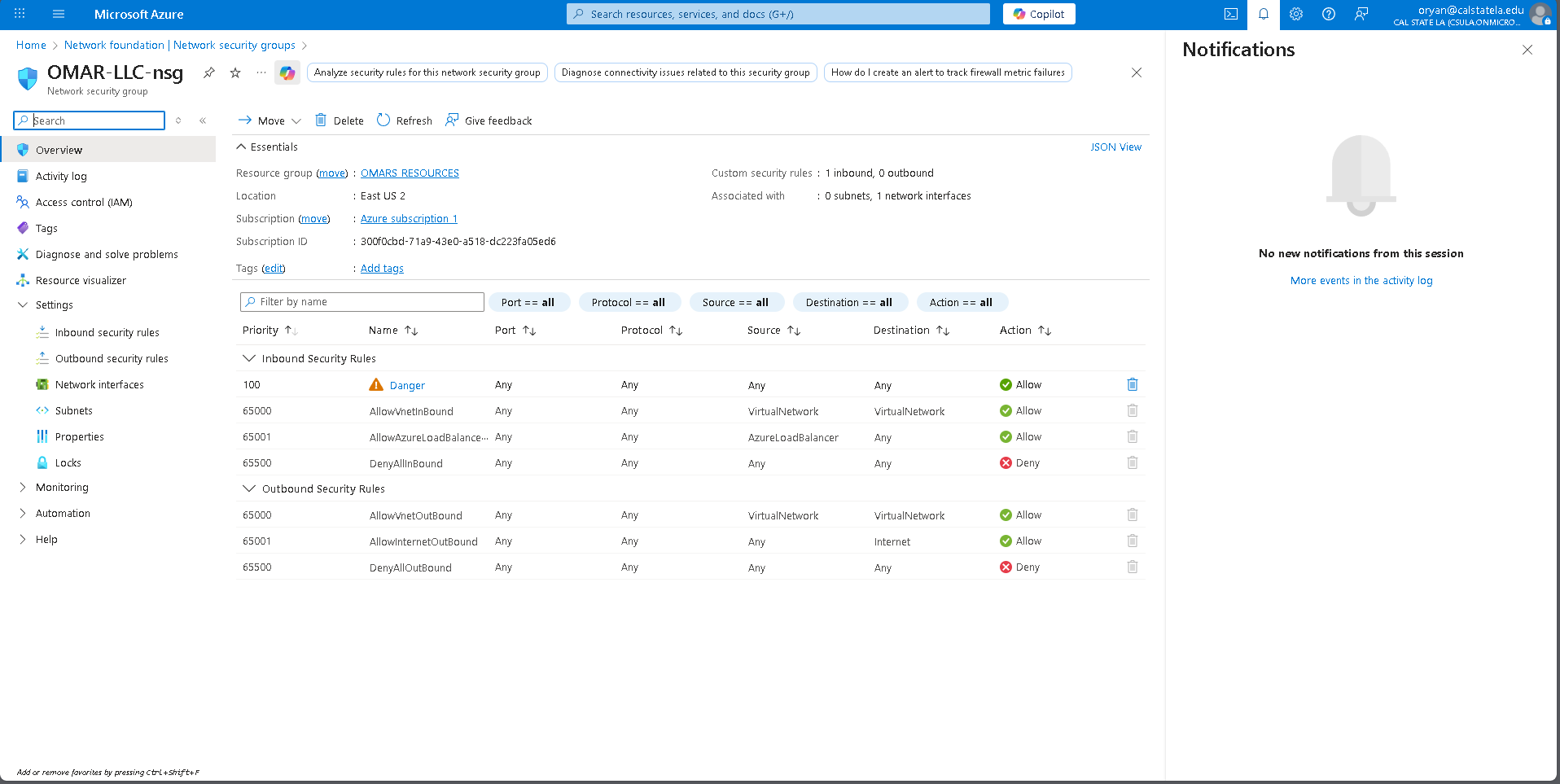 Azure Network Security Group allow-all inbound rules