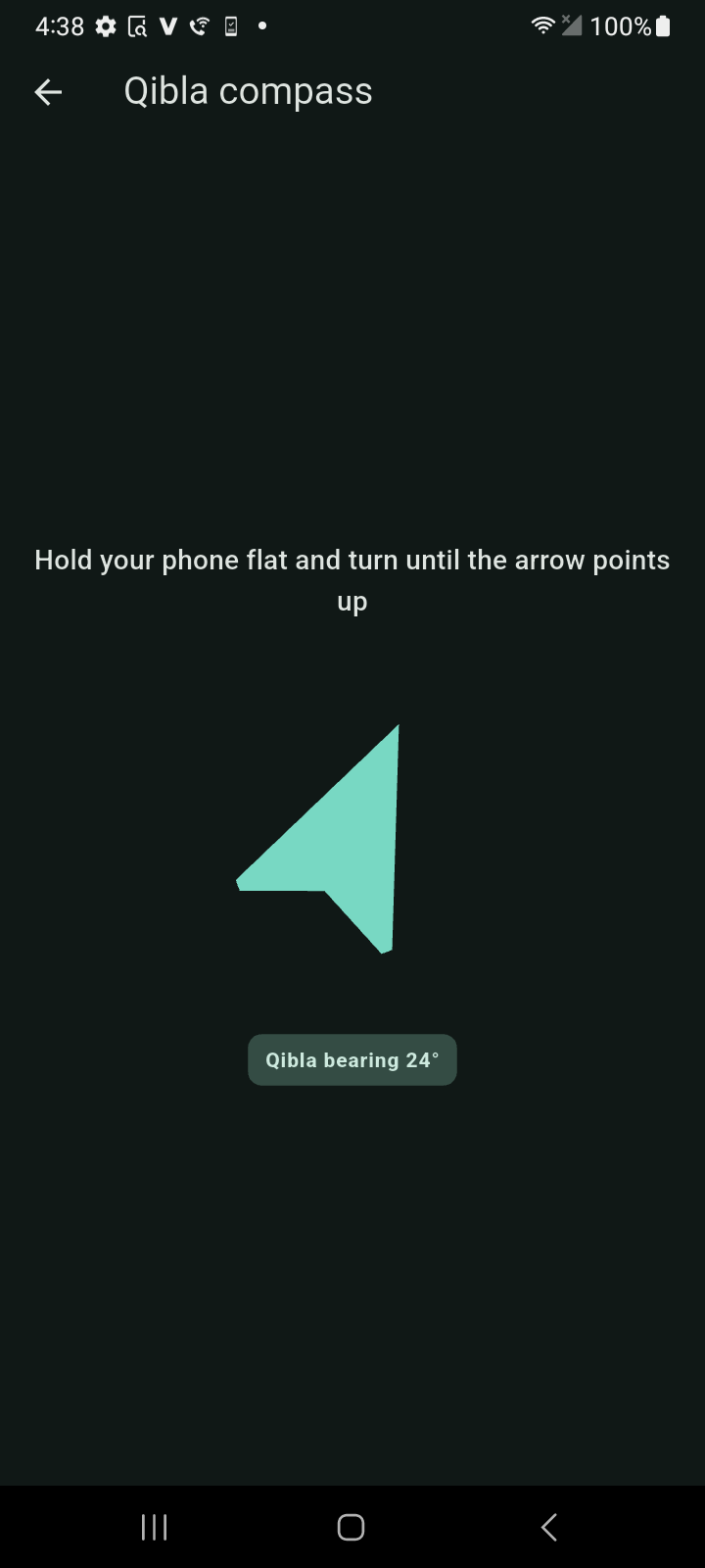 IlmQuest Qibla compass showing bearing